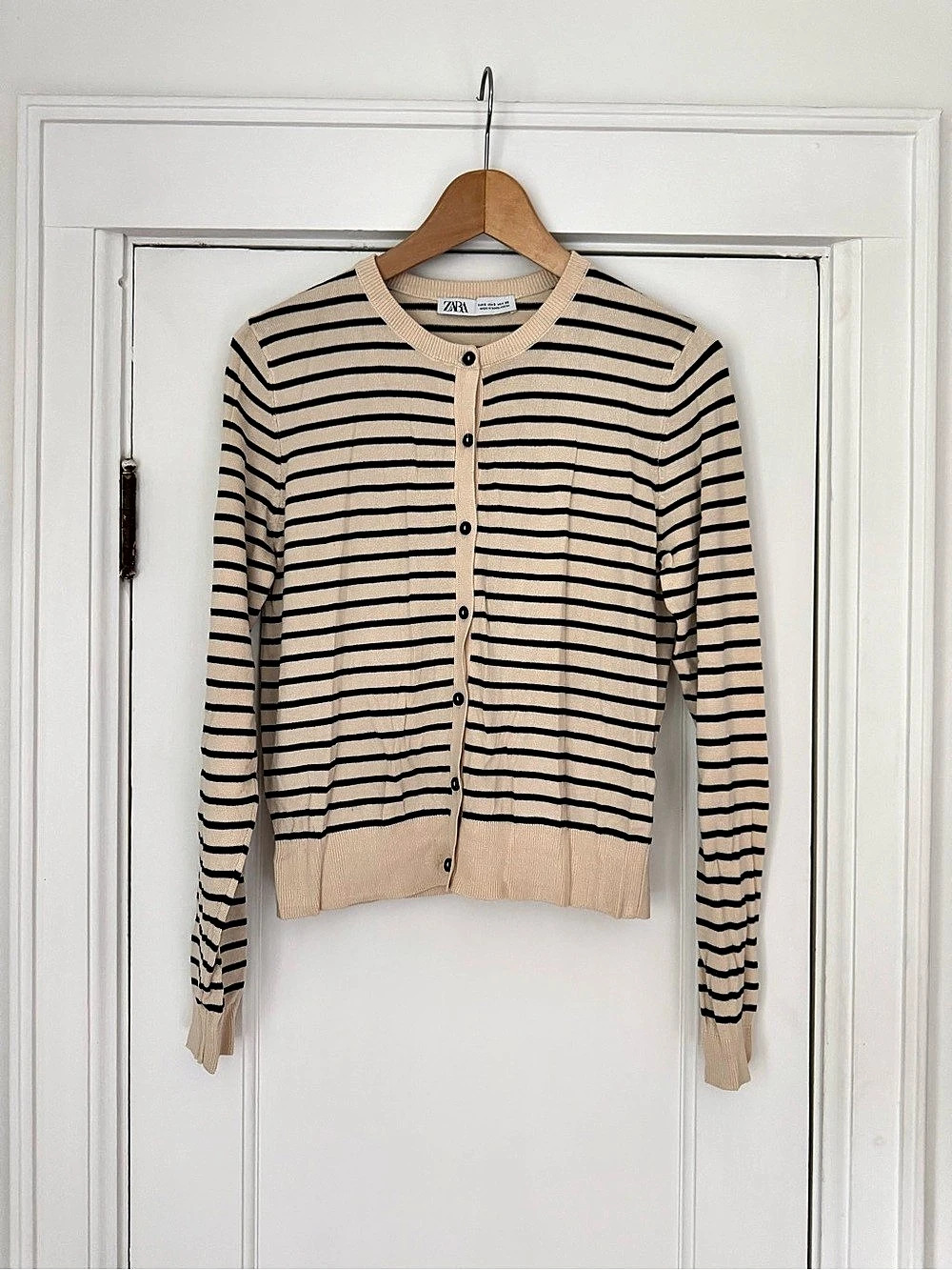 Zara Striped Cardigan in Beige & Navy